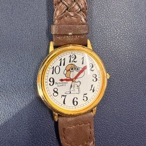 VTG Snoopy Peanuts Armitron Watch 900/201 SS 1985 Water Resistant Red Baron